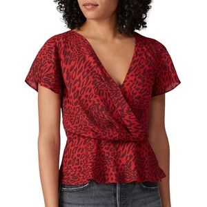 Fame and Partners Women’s Red The Laura Top Wrap Blouse Flutter Sleeves Size 0